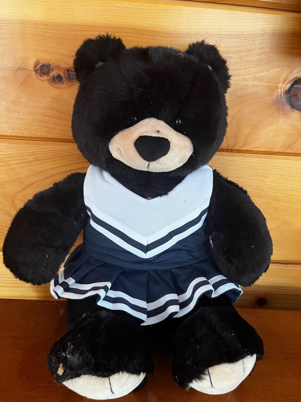 Build-A-Bear Black Bear in Navy and White Cheer Outfit